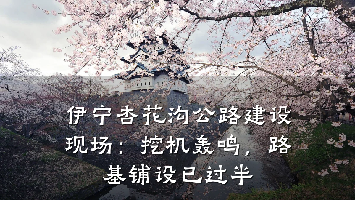伊宁杏花沟公路建设现场:挖机轰鸣,路基铺设已过半